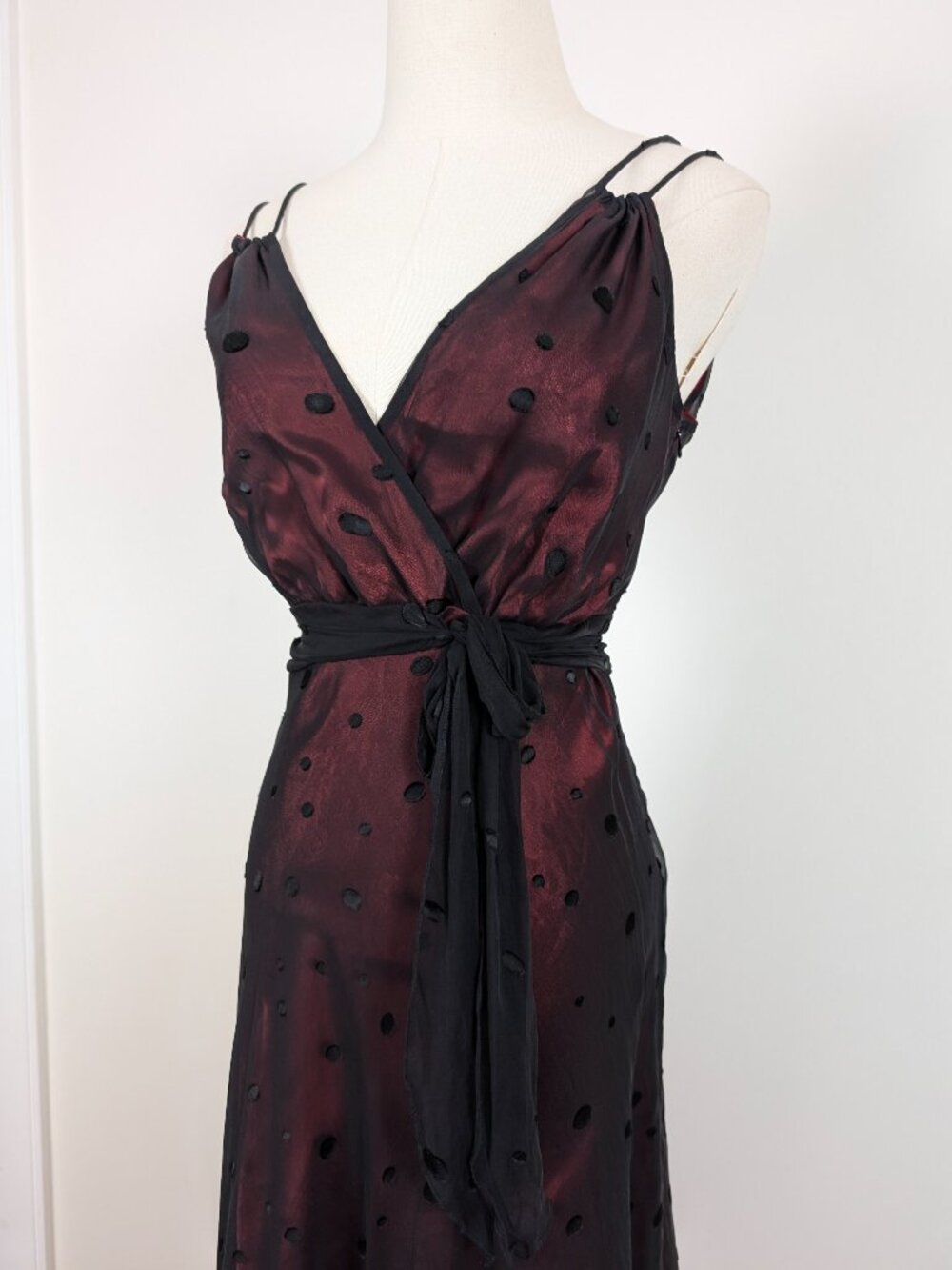 Jonathan Martin Silk A-Line Midi Dress Size 10 Black Red Polka Dots Y2K - Picture 6 of 15